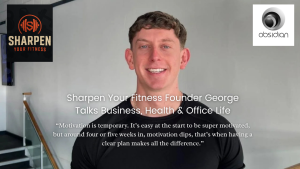 George Sharpe showing us some healthy habits at the office