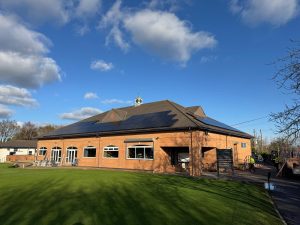 back of chester golf club with solar planel installation from Gen Green for sustainable energy